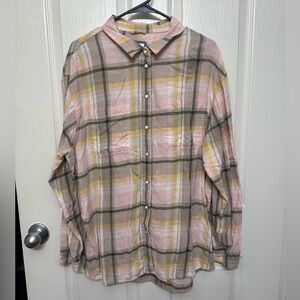 American Eagle Outfitters Pink and Yellow Plaid Shirt
